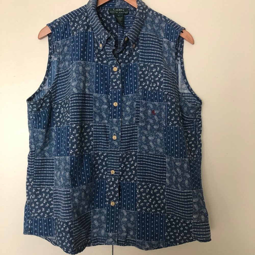 LAUREN RALPH LAUREN Denim Patchwork Button Down